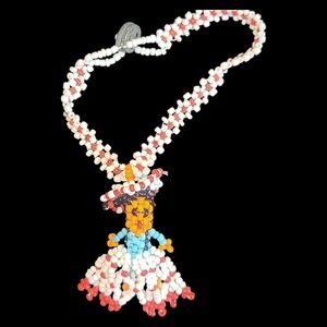 Vintage Native American Indian Seed Bead‎ Kachina Doll Charm Bracelet Red Blue